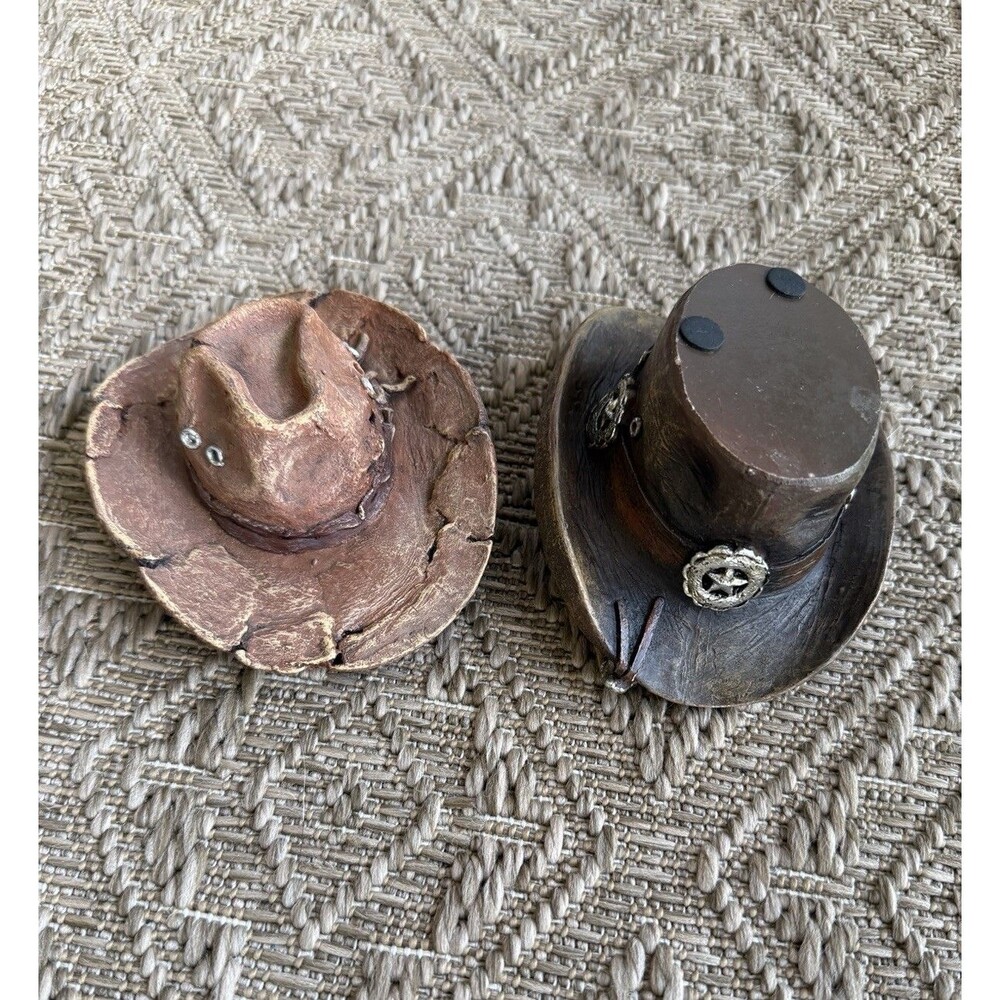 2 Cowboy Western Hat Resin Figurine, Decorative Desk western hat paperweight.